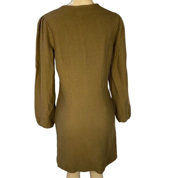 NWT Madewell olive Green textured v neck Dress with Balloon Sleeves small NEW - Picture 2 of 6